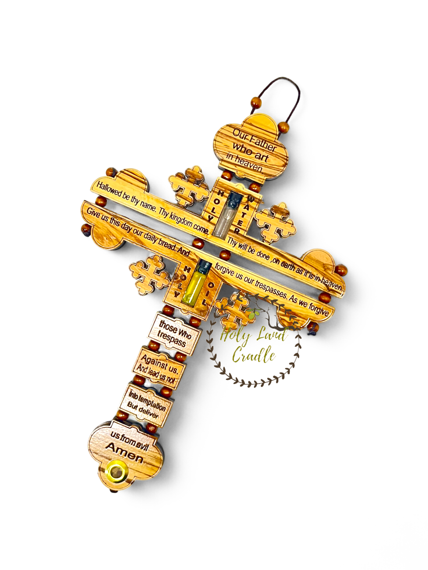 Olive Wood The Lord's Prayer Cross – Holy Land Cradle