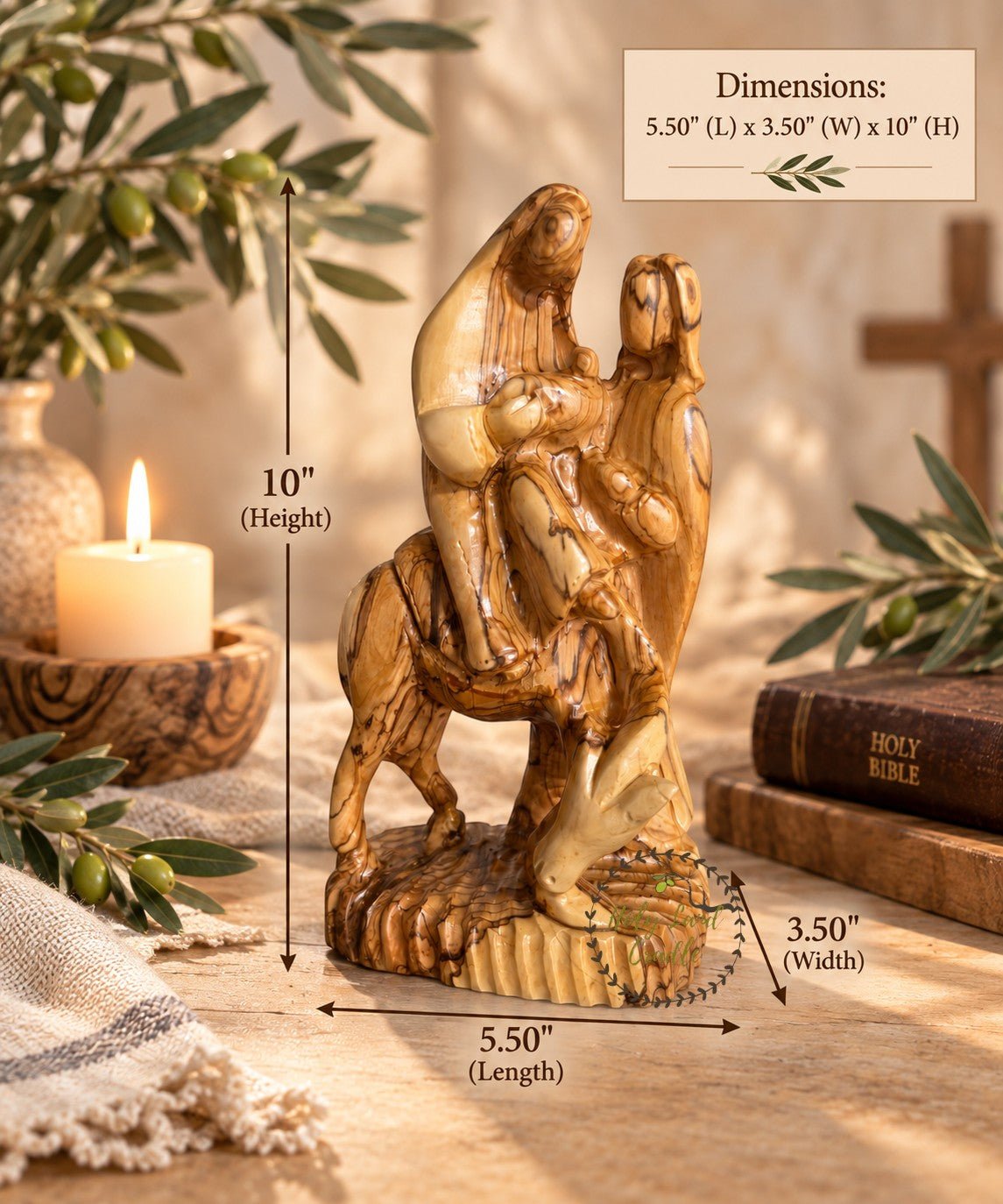 Olive Wood Faceless Holy Family Flight to Egypt - Holy Land Cradle