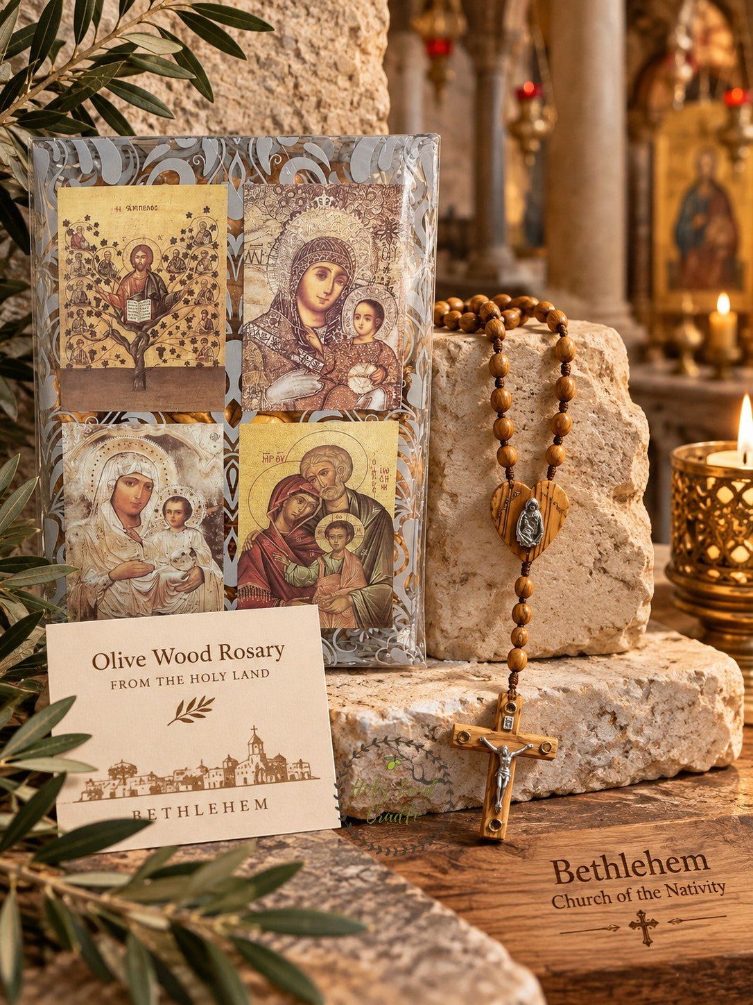 Holy Land Olive Wood Wall Rosary — God Bless Our Home - Holy Land Cradle