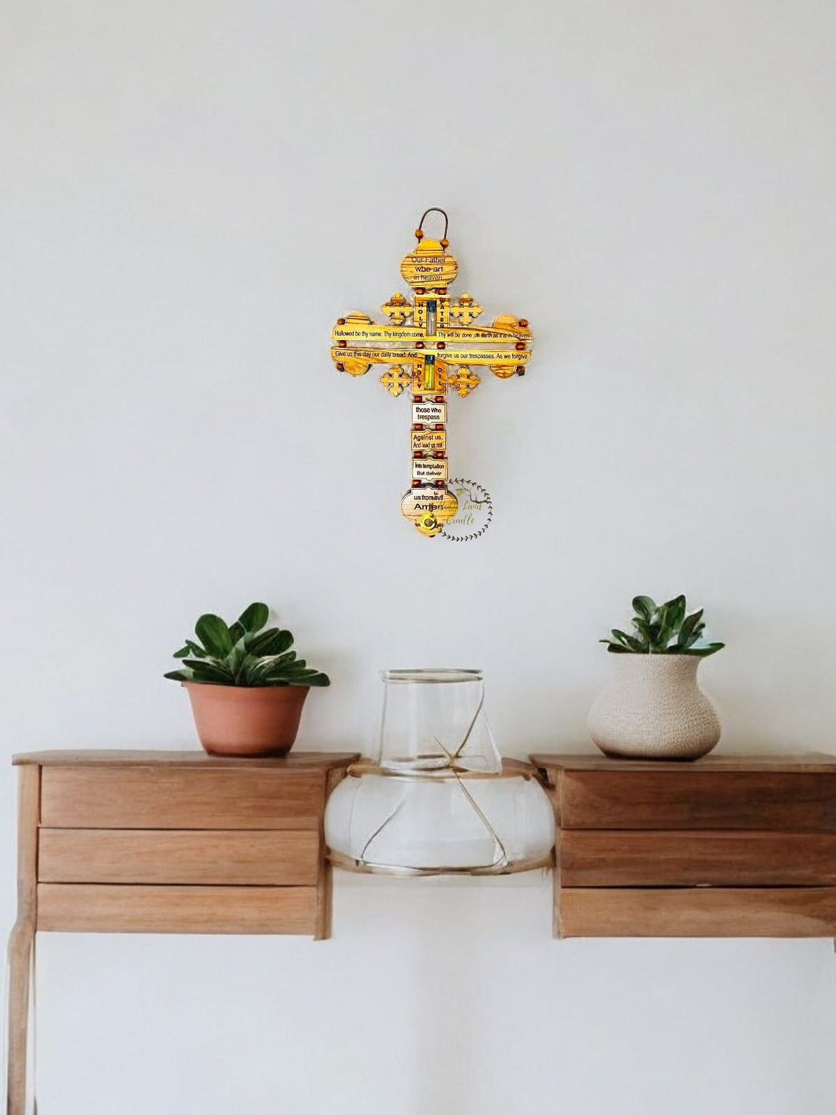 Olive wood cross carved by artisans in Bethlehem\