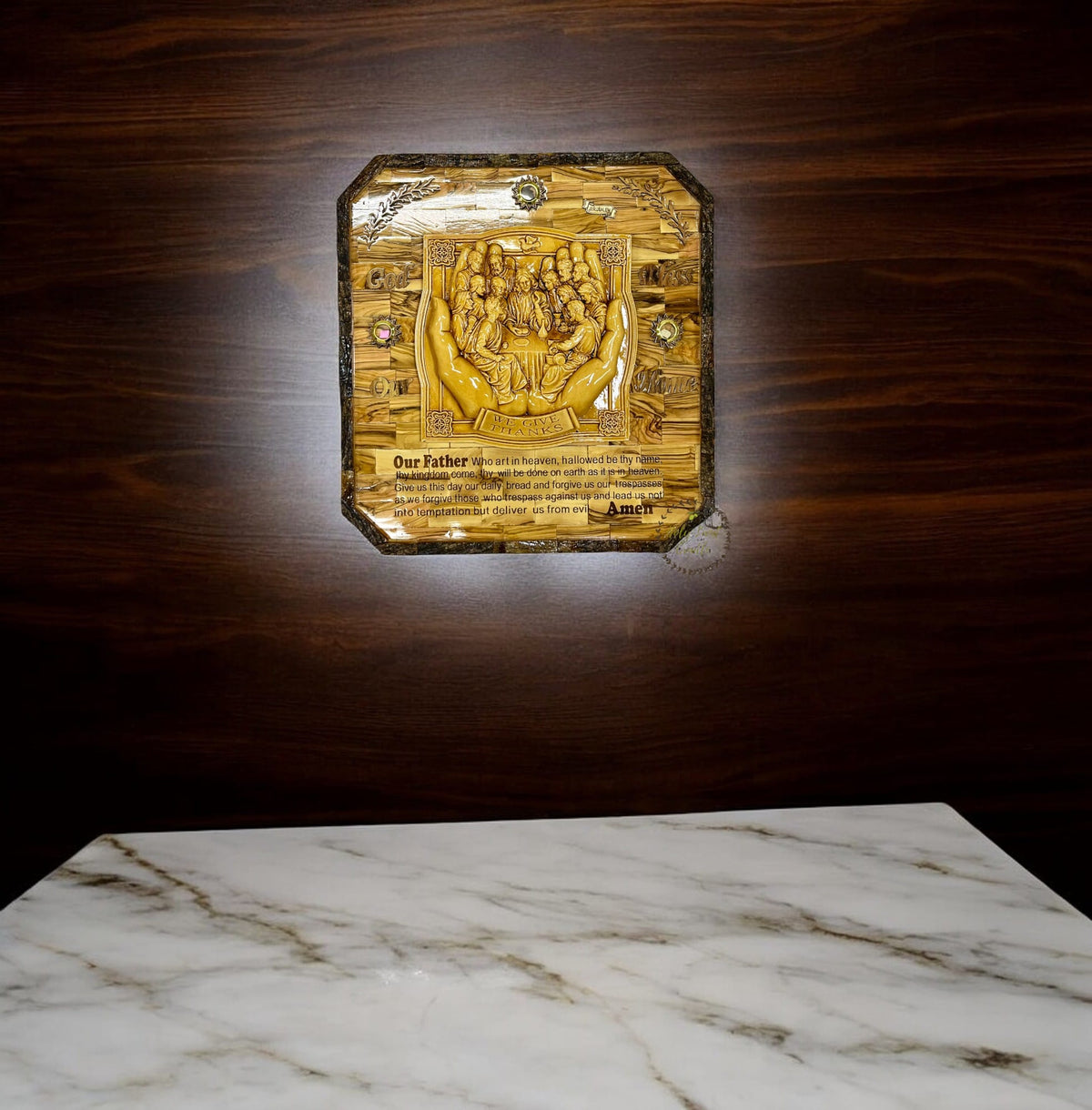 Olive wood plaque carved by artisans in Bethlehem