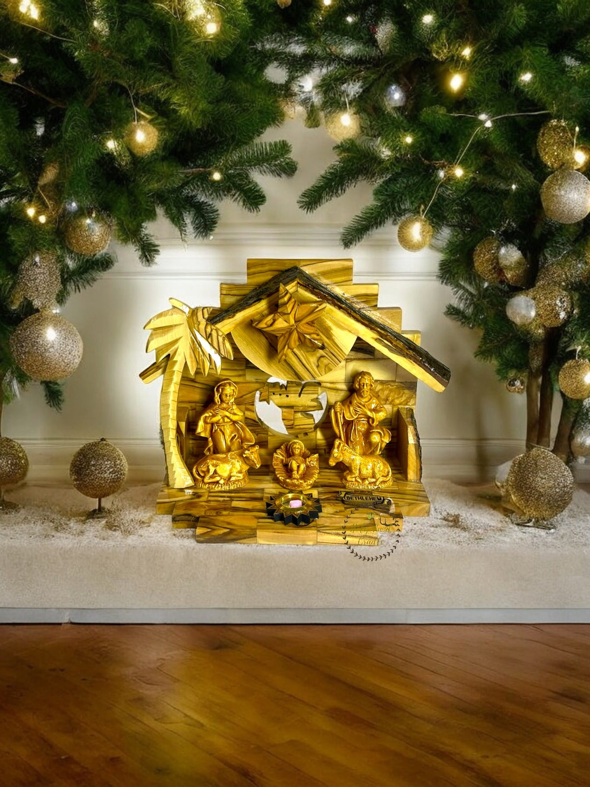 Olive wood nativity set carved by artisans in Bethlehem