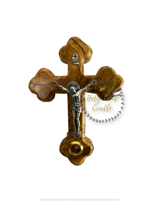 Olive Wood Cross with Silver Plated Crucifix, 1 Glass