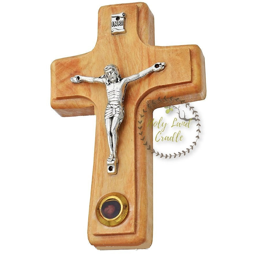 Olive Wood Cross with Corpus and Incense