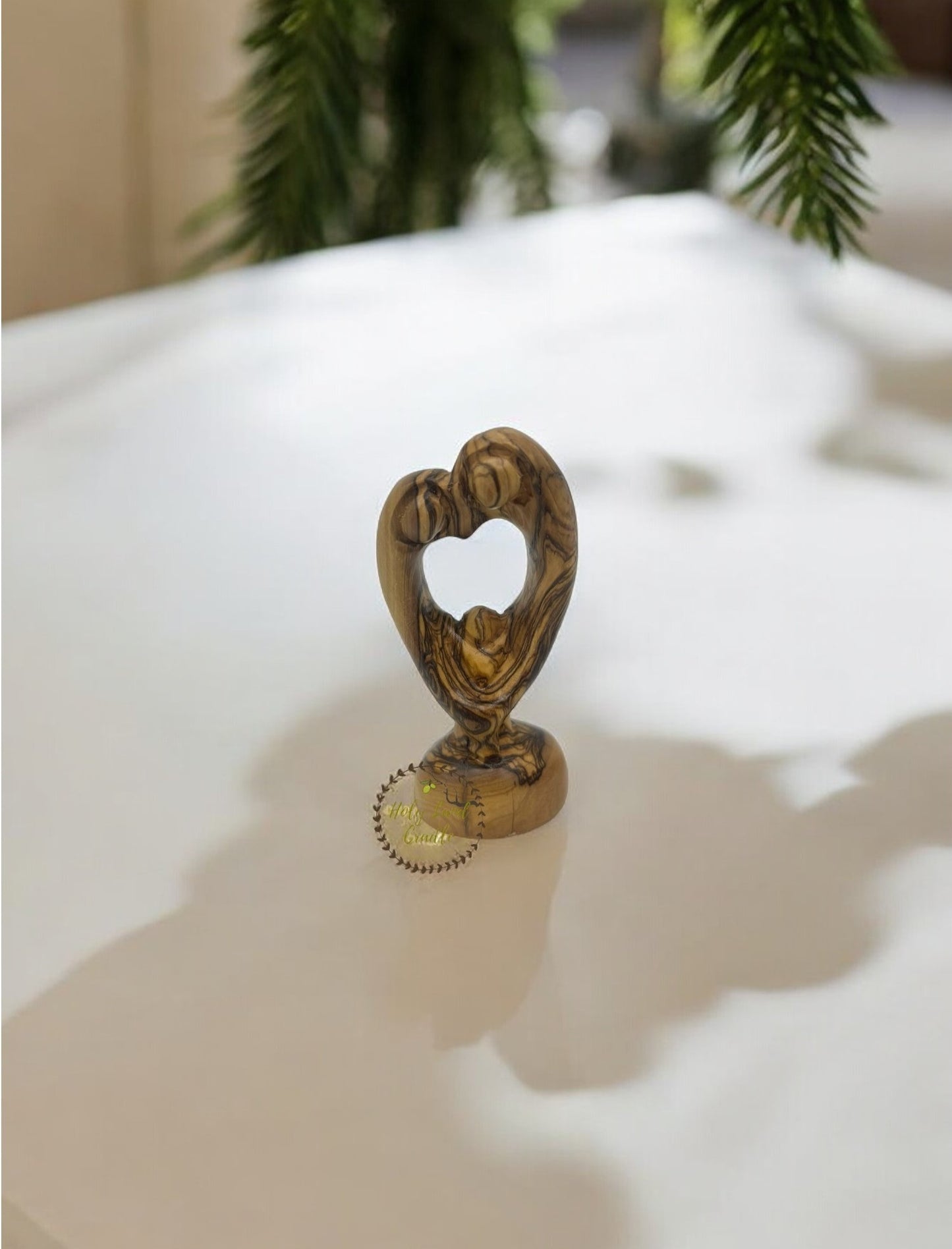 Olive Wood Abstract Holy Family, Heart Shaped