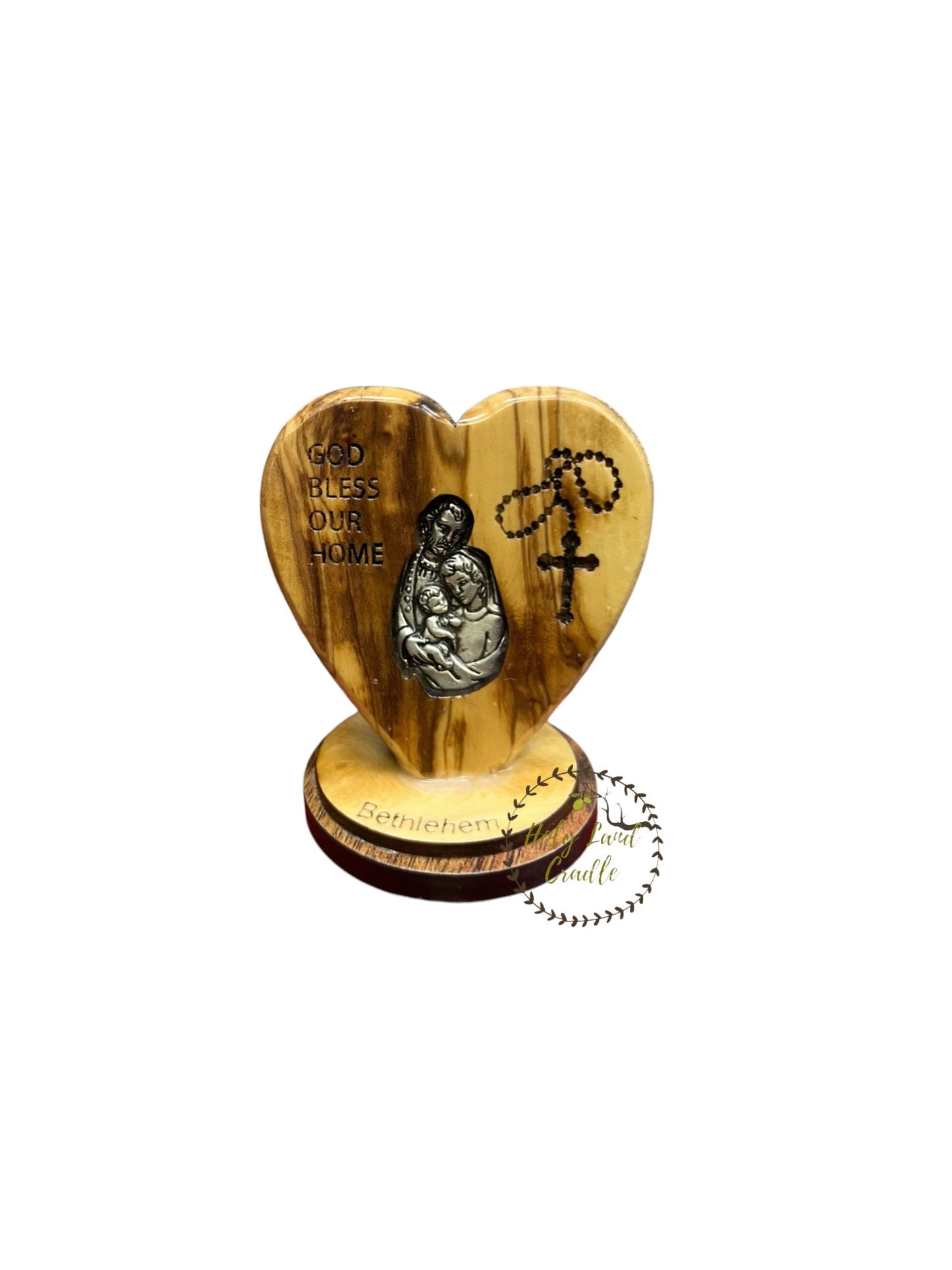 Olive Wood Heart, "God Bless Our home"