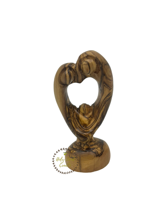 Olive Wood Abstract Holy Family, Heart Shaped