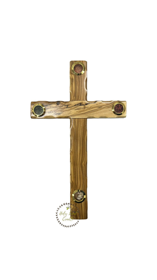 Olive Wood Plain Cross with 4 Glasses