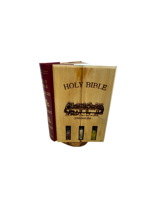 Olive Wood Bible Cover | Last Supper & Holy Land Elements
