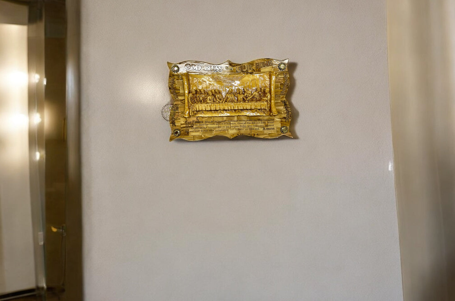 Olive Wood Last Supper with Our Father Prayer Engraved