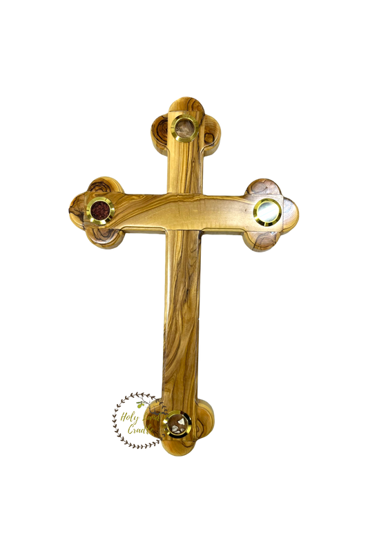 Olive Wood Plain Cross with 4 Glasses