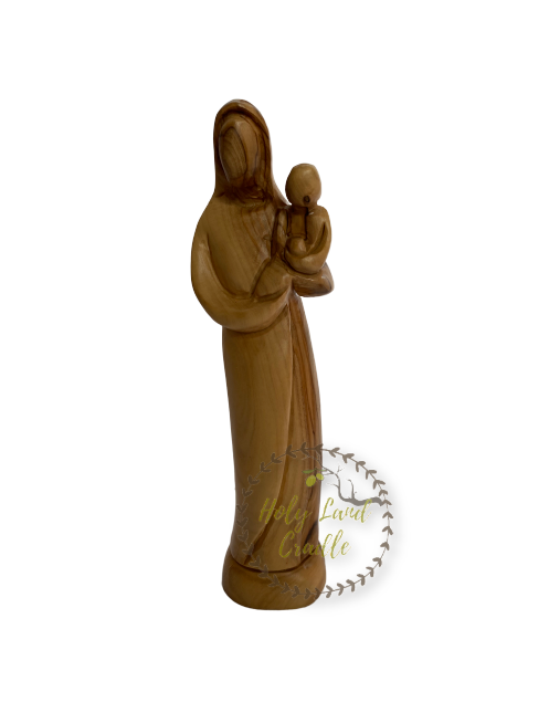 Olive Wood Abstract Virgin Mary Holding Baby Jesus