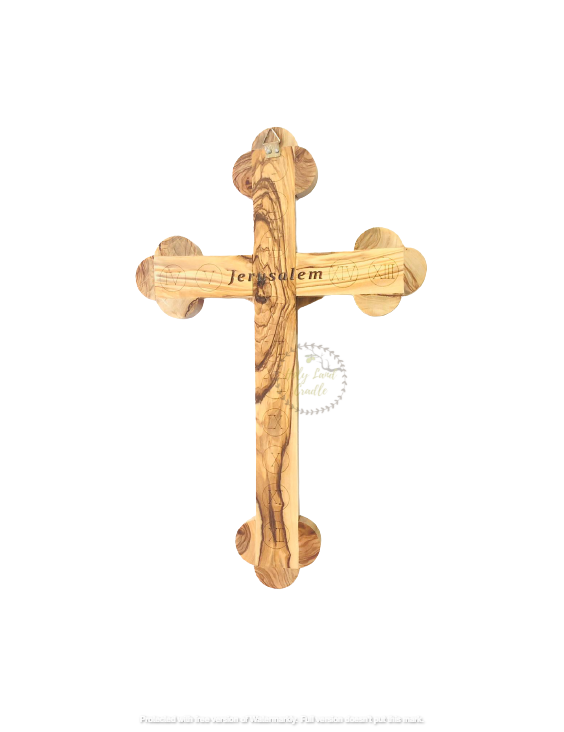 Olive Wood Cross With Olive Wood Corpus & 4 Glasses