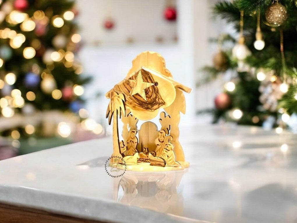 Olive Wood Musical Nativity Scene