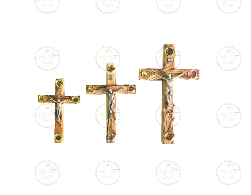 Olive Wood Cross With Corpus & Glasses