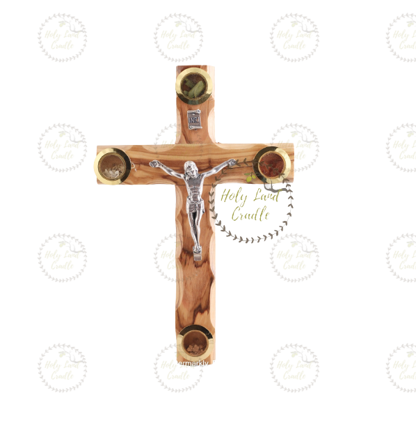 Olive Wood Cross With Corpus & Glasses