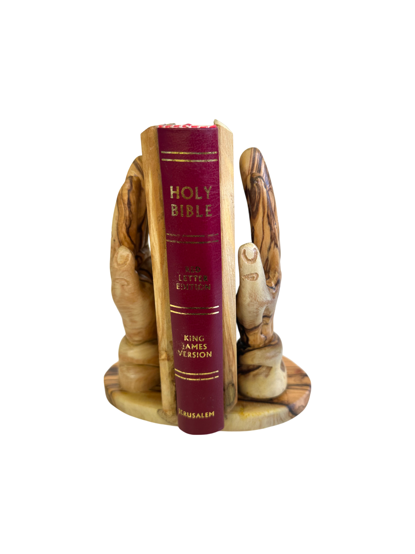 Olive Wood Bible Cover | Last Supper & Holy Land Elements | Praying Hands Stand