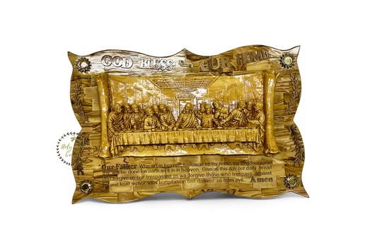 Olive Wood Last Supper with Our Father Prayer Engraved