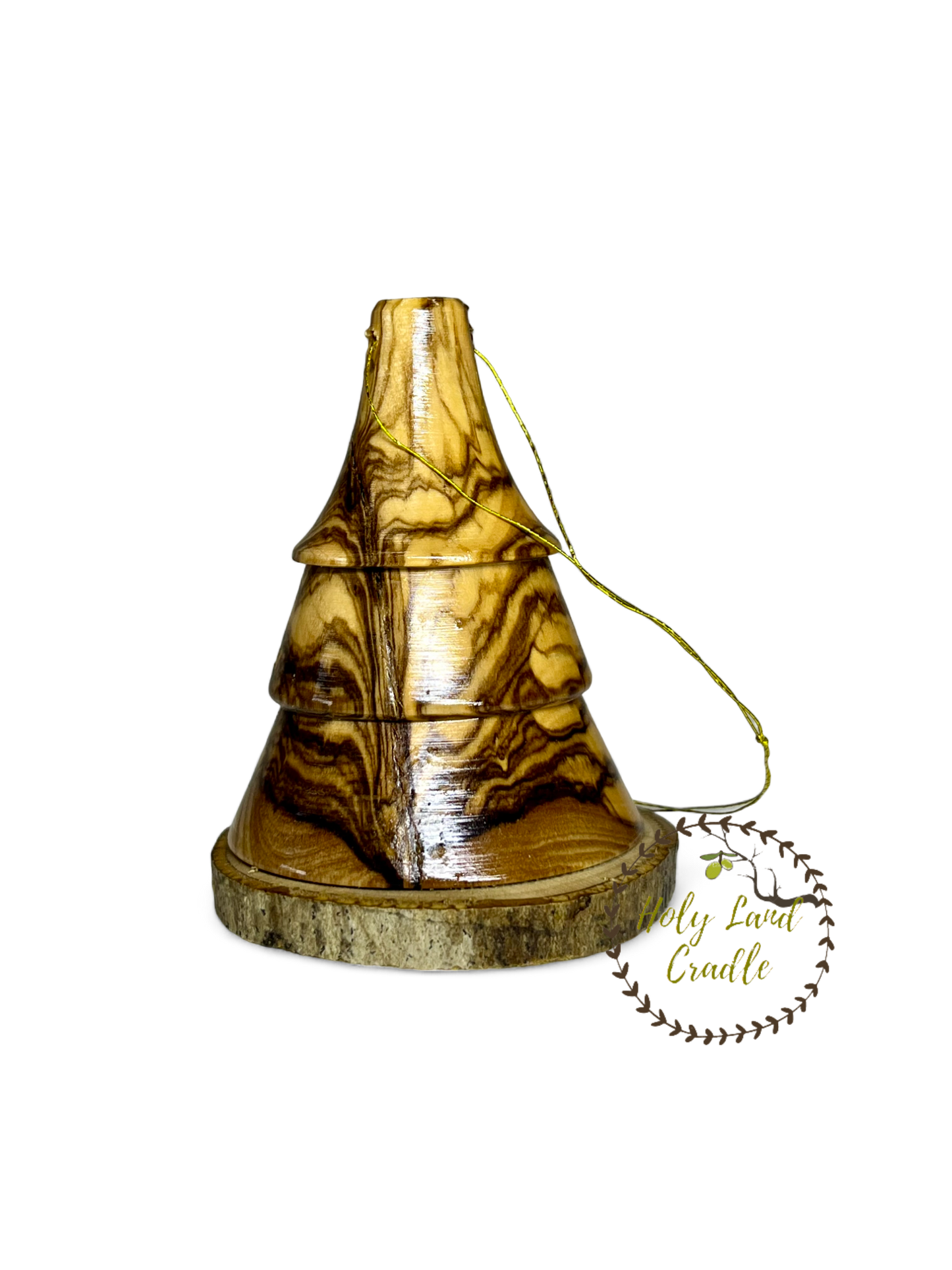 Olive Wood Bell Ornament with Holy Family