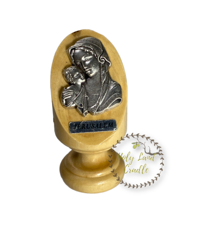 Olive Wood Base, With Silver Plated Icon Virgin Mary, Baby Jesus