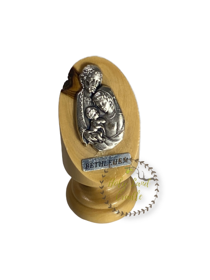 Olive Wood Base, Silver Plated Icon Holy Family