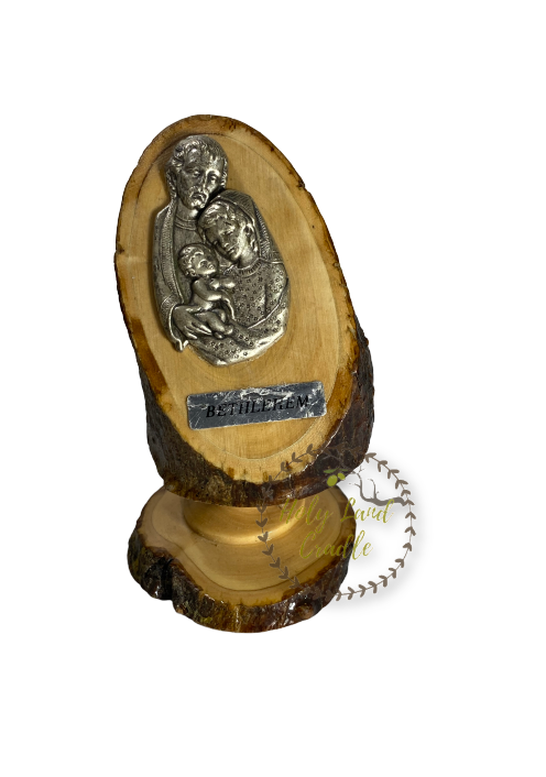Olive Wood Base, Silver Plated Icon Holy Family
