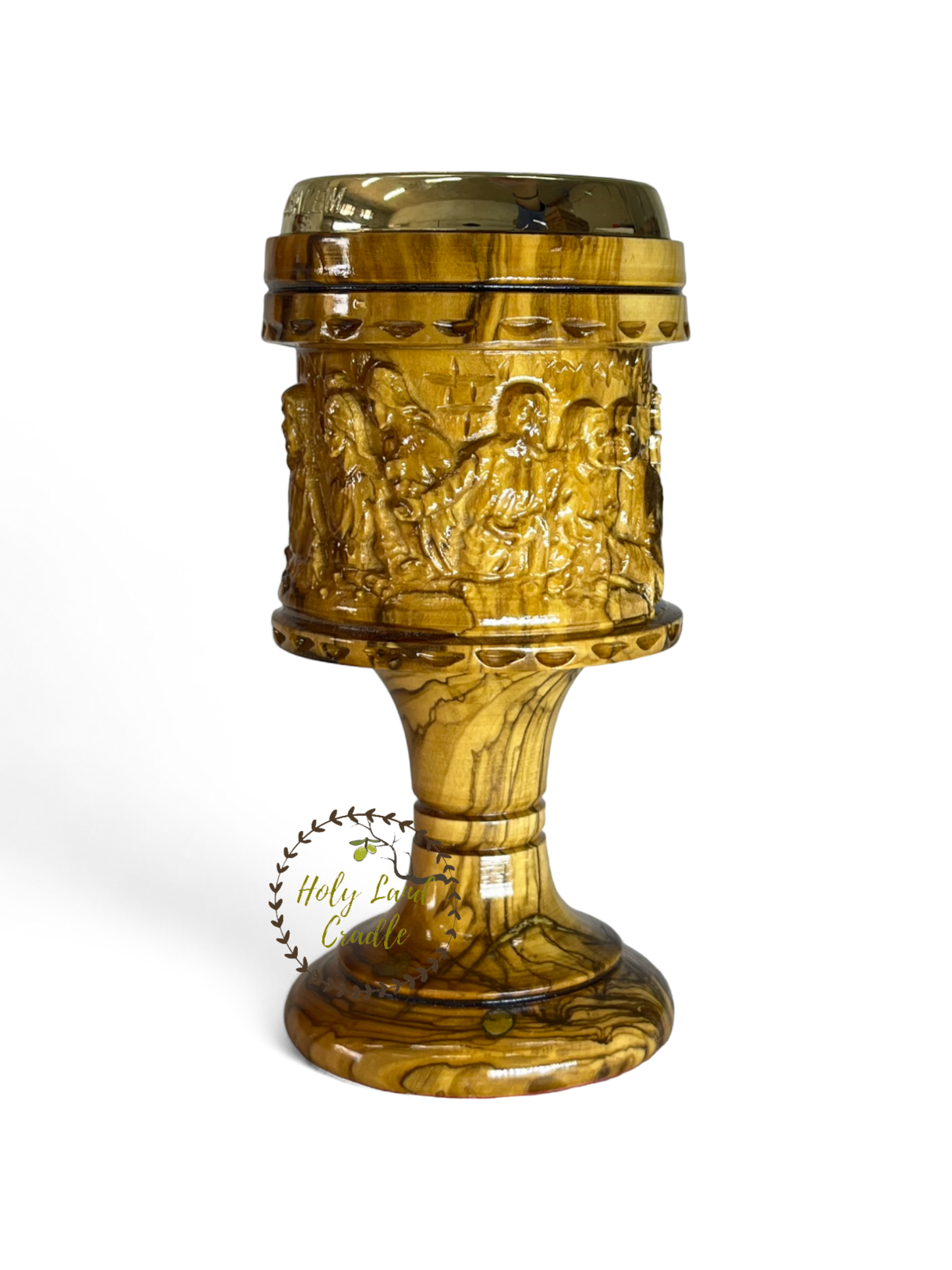Olive Wood Chalice Last supper & Jerusalem Cross Carved