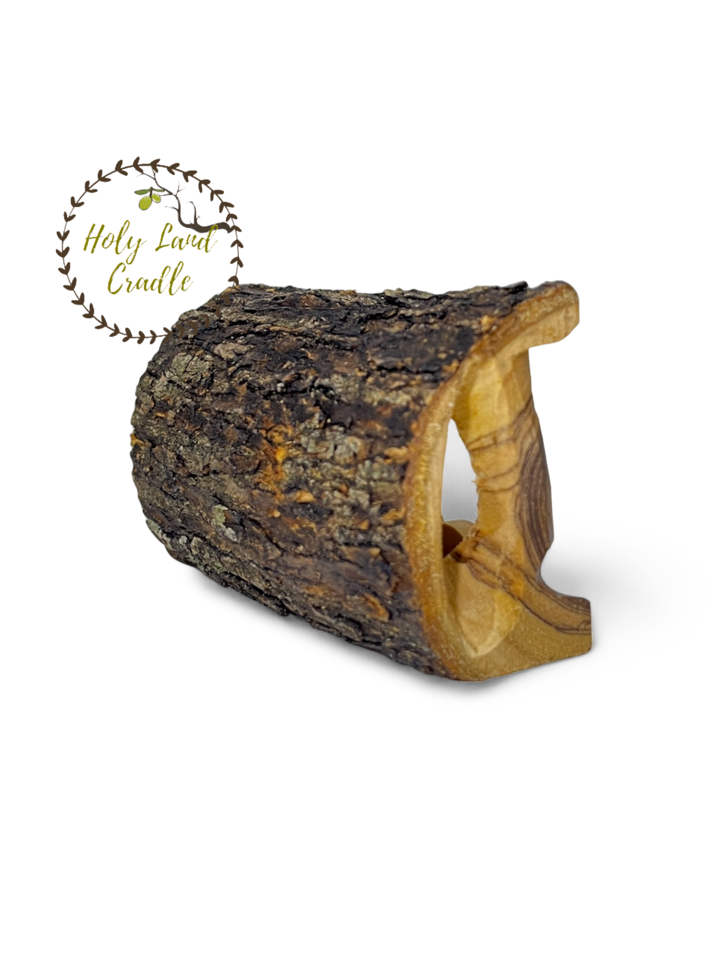 Olive Wood Nativity With Natural Wood Bark