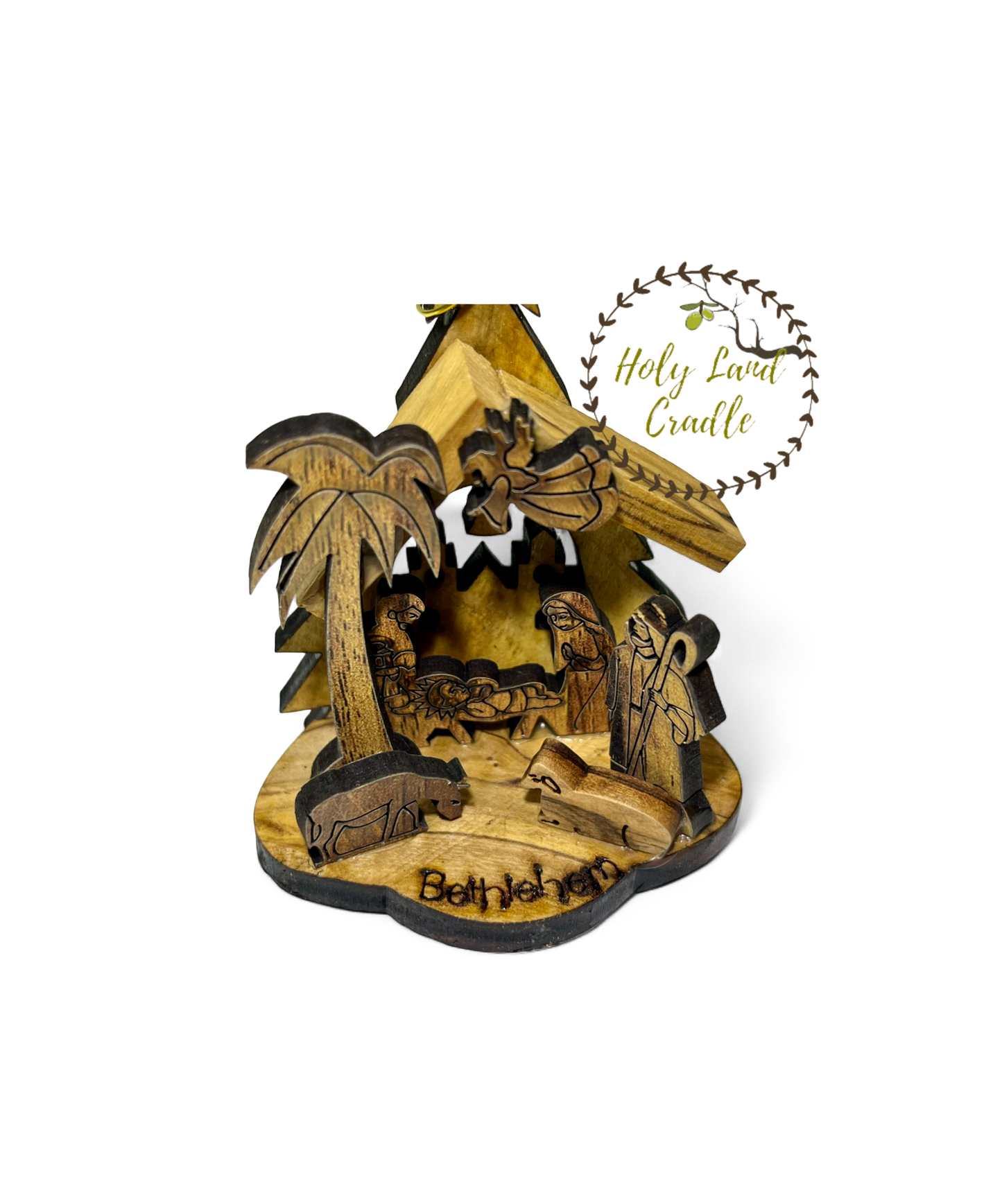 Olive Wood Nativity Ornament In A Christmas Box