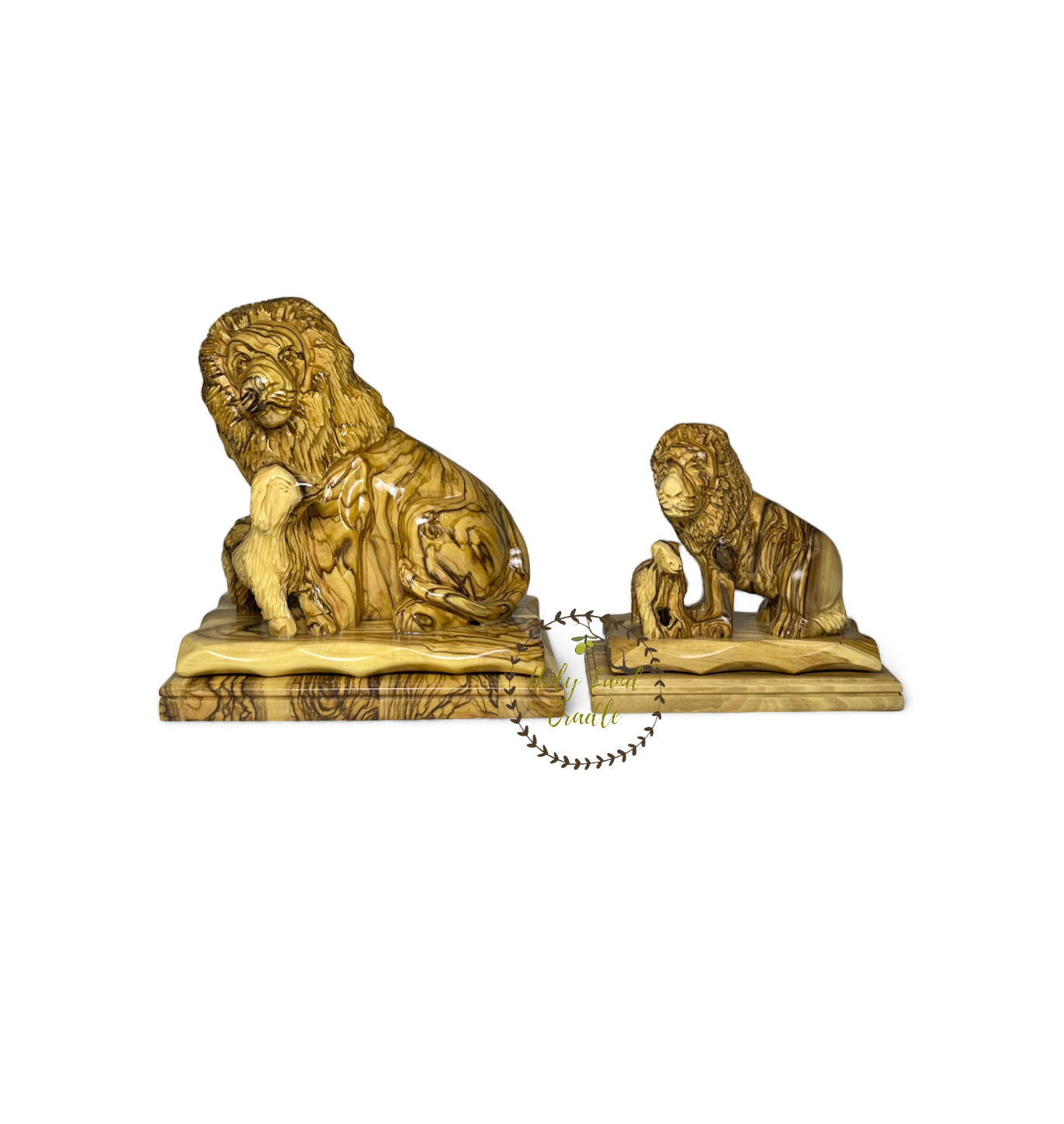 Olive Wood Lion And Lamb Statue