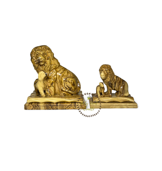 Olive Wood Lion And Lamb Statue