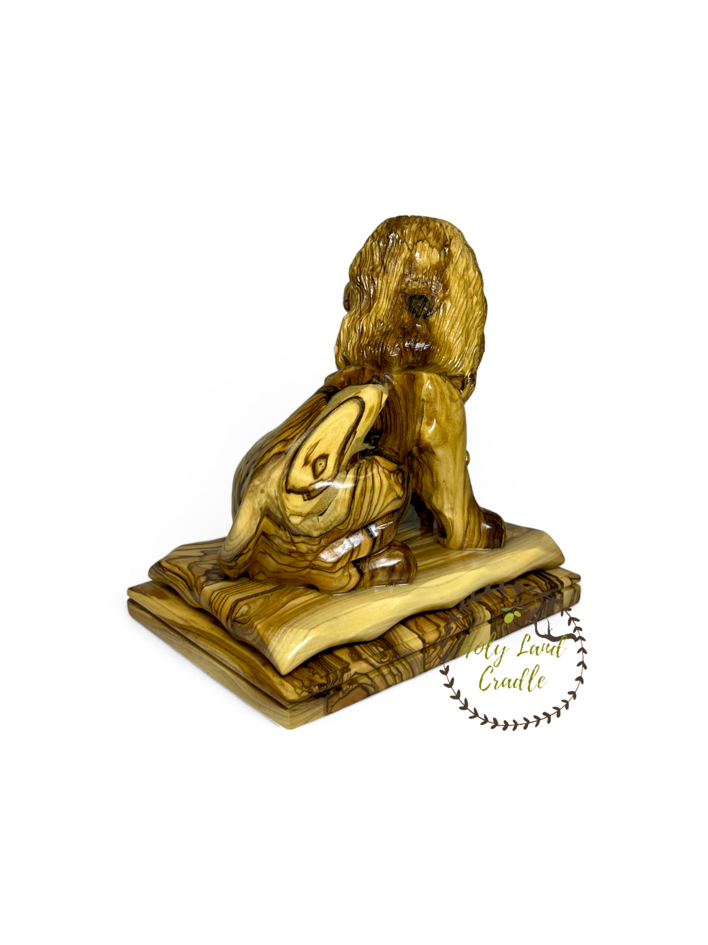 Olive Wood Lion And Lamb Statue