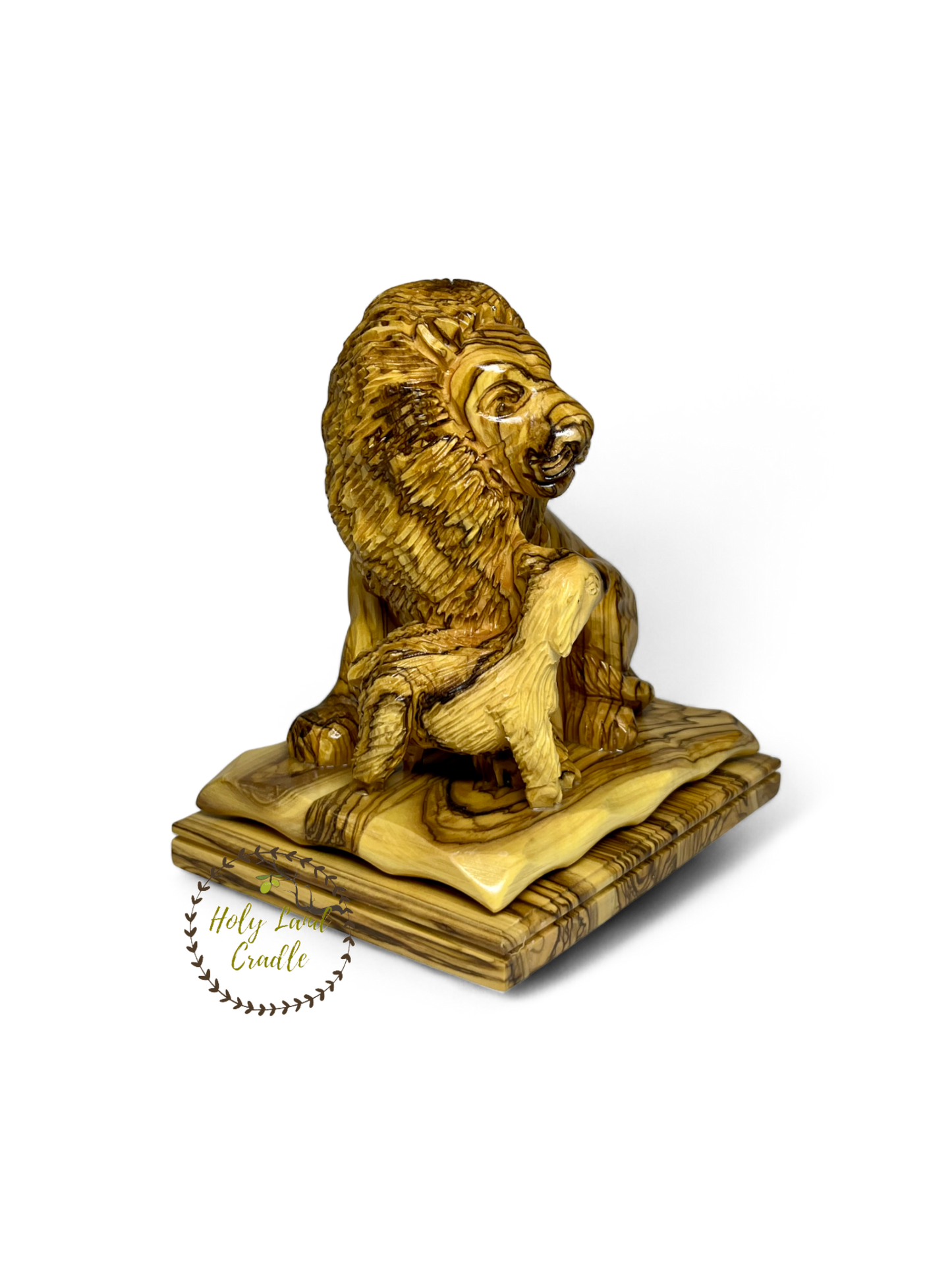 Olive Wood Lion And Lamb Statue