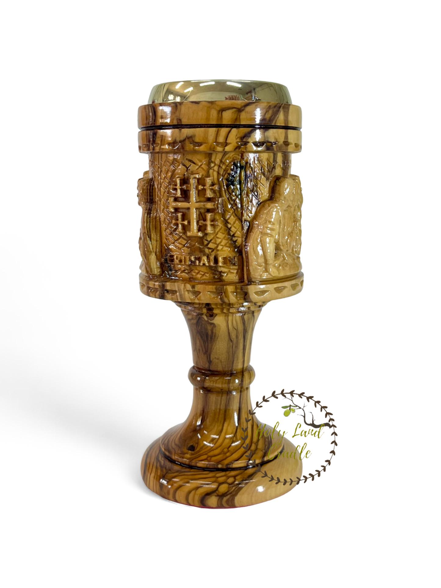 Olive Wood Chalice Last supper & Jerusalem Cross Carved