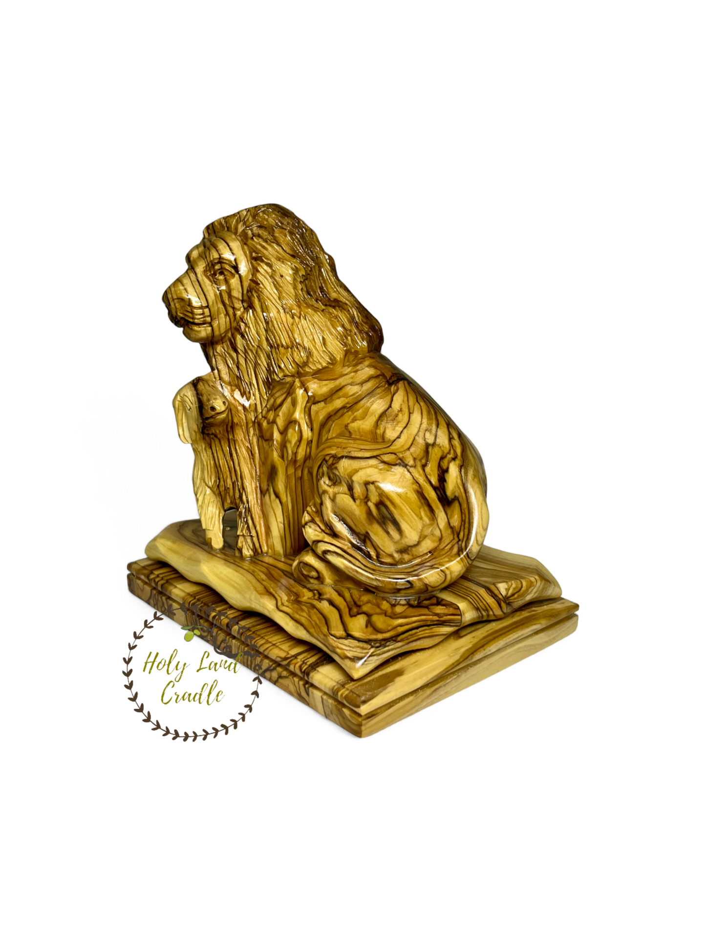 Olive Wood Lion And Lamb Statue