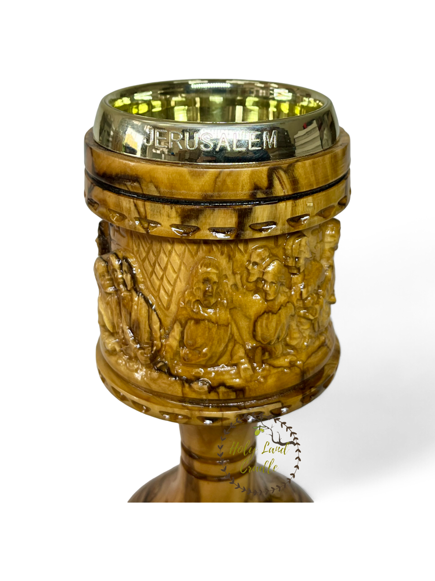Olive Wood Chalice Last supper & Jerusalem Cross Carved