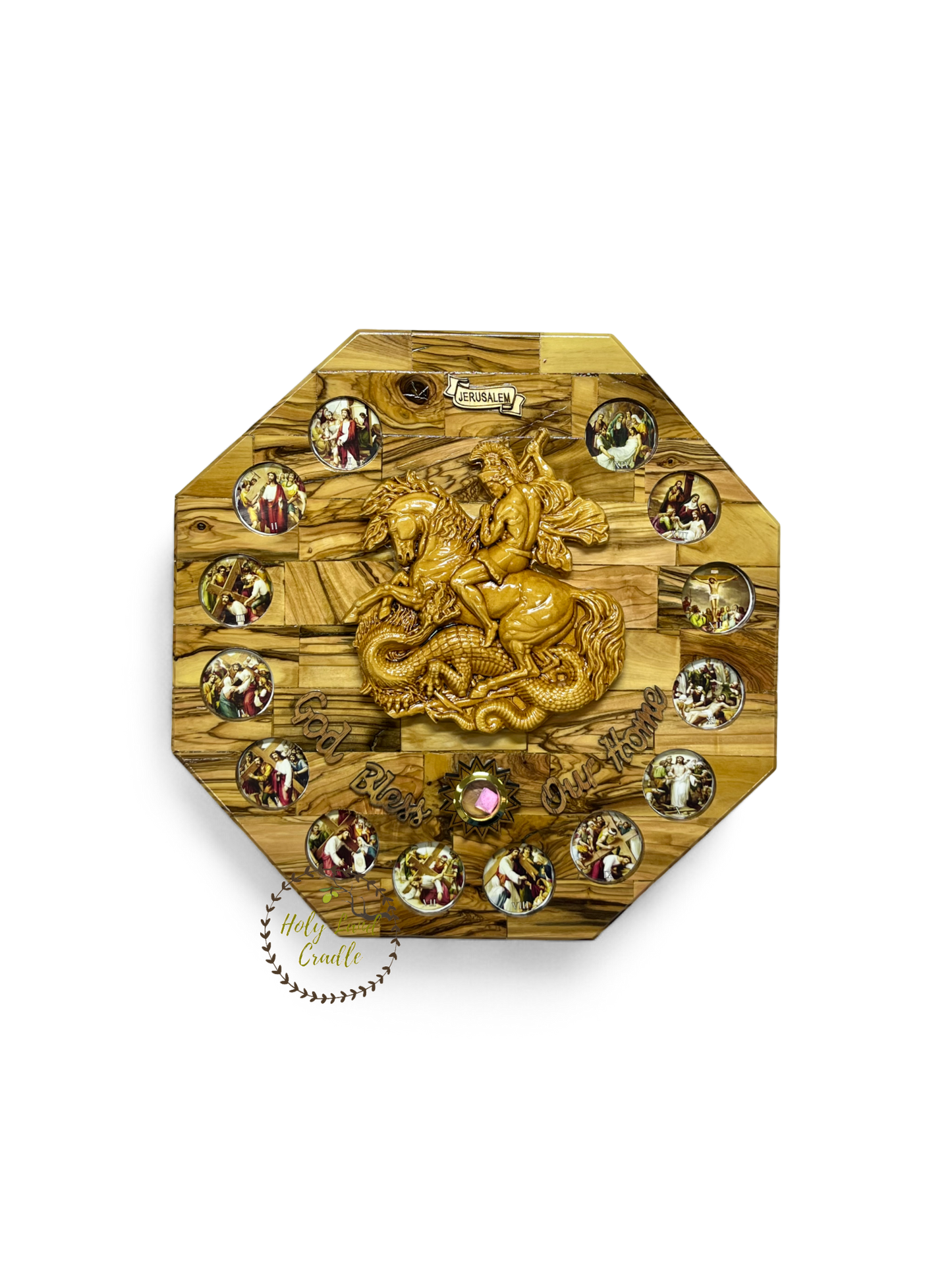 Olive Wood St. George with 14 Station