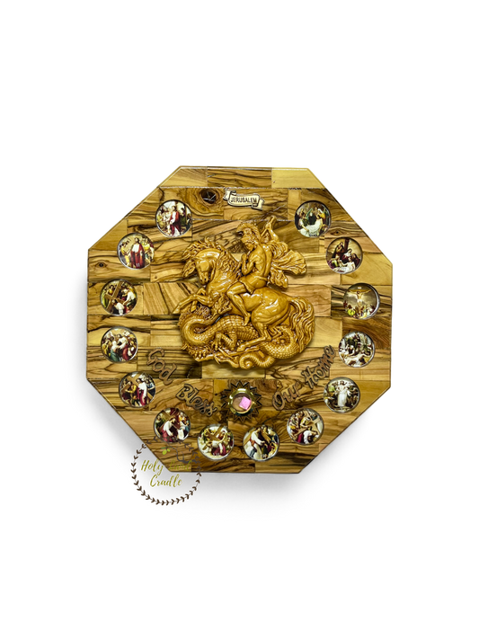 Olive Wood St. George with 14 Station