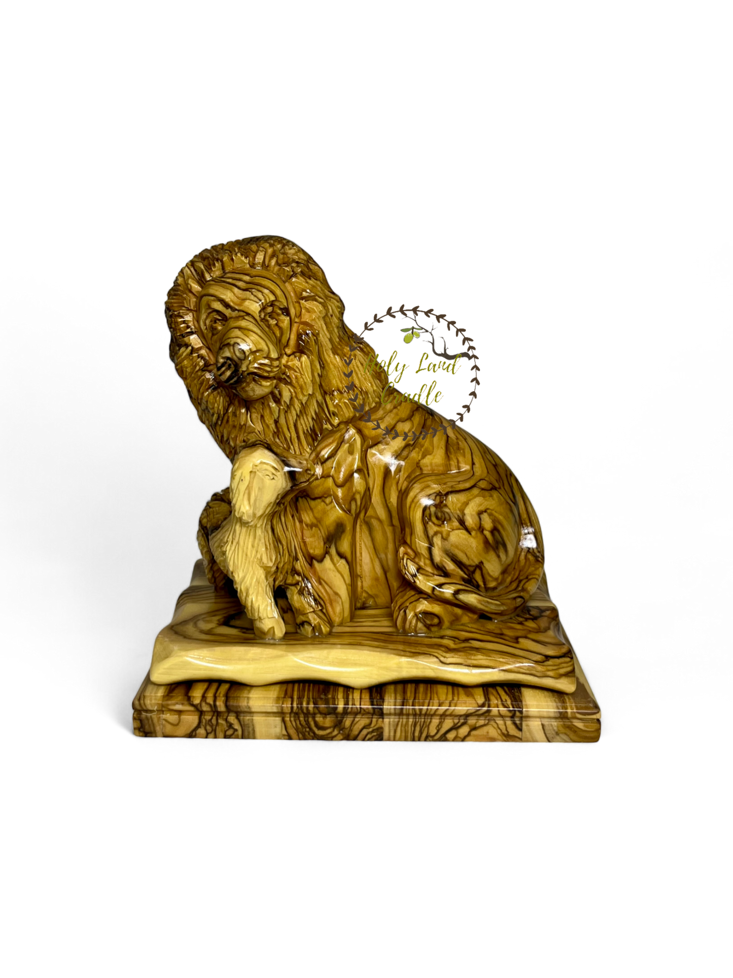 Olive Wood Lion And Lamb Statue