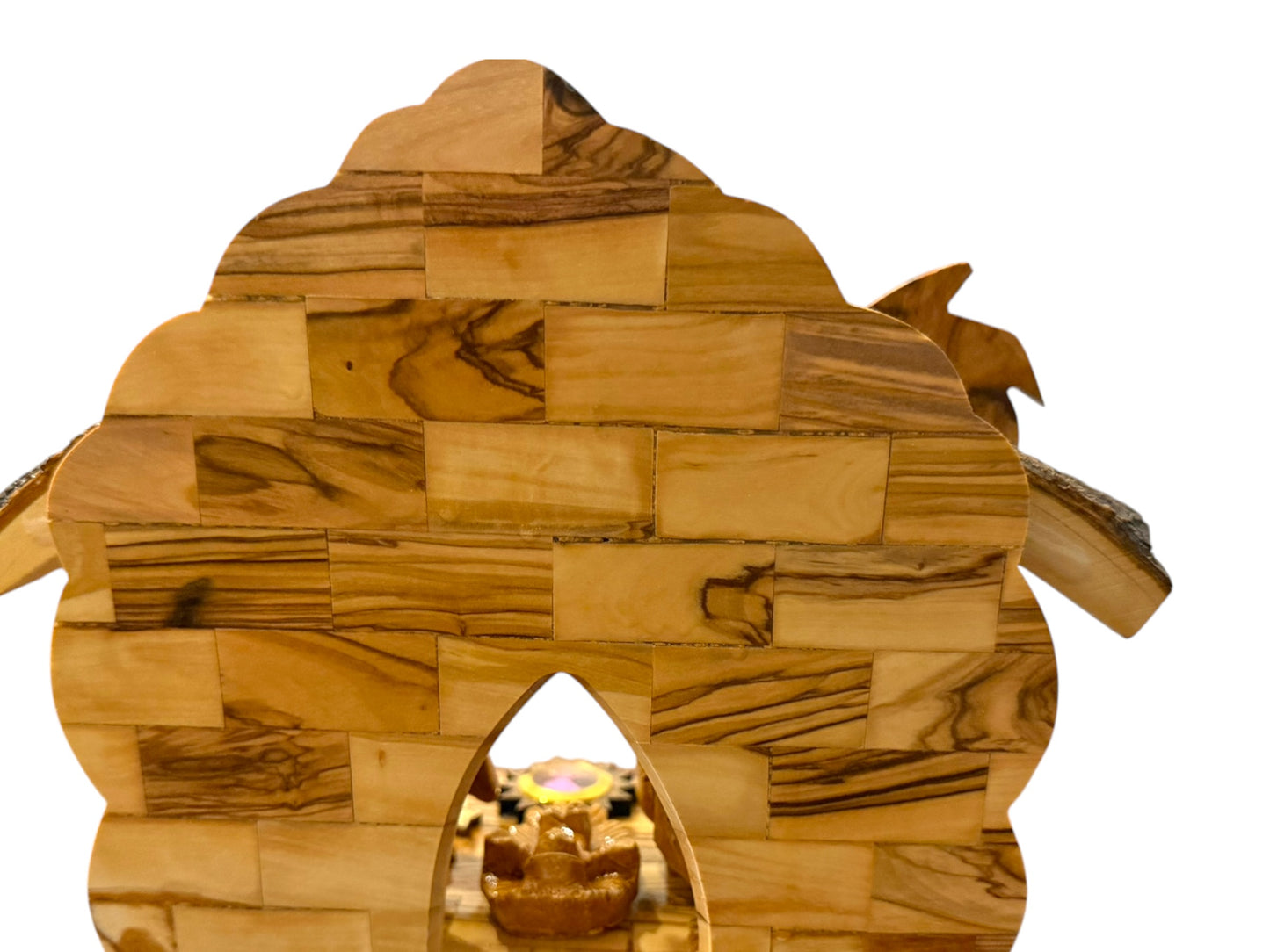Olive Wood Musical Nativity | Flower Shape & Back Window