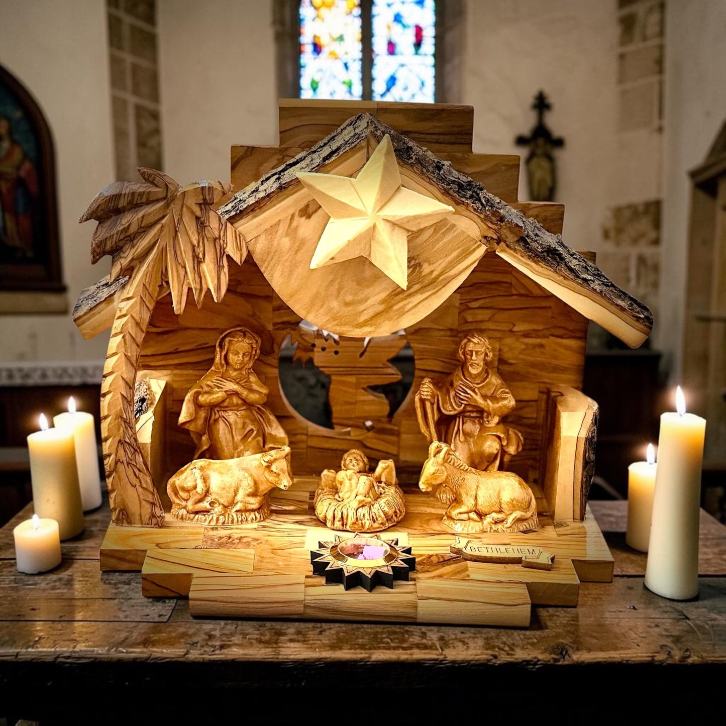 Olive Wood Musical Nativity Scene V-S