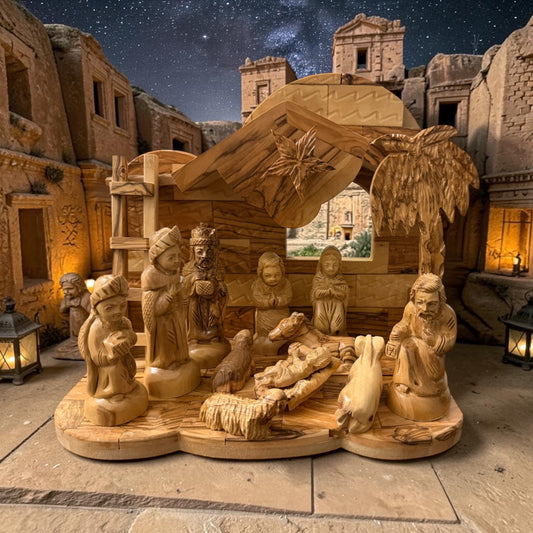Olive Wood Musical Nativity Scene | Movable Carved Figures