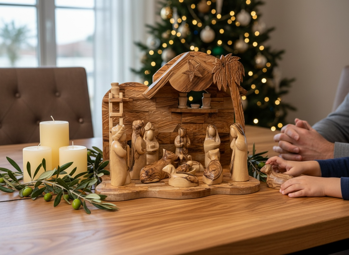 Olive Wood Musical Nativity Scene | Movable Plain Figures