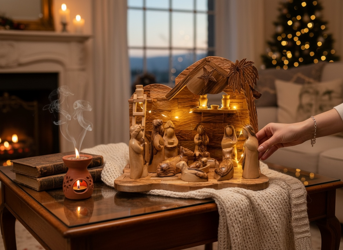 Olive Wood Musical Nativity Scene | Movable Plain Figures