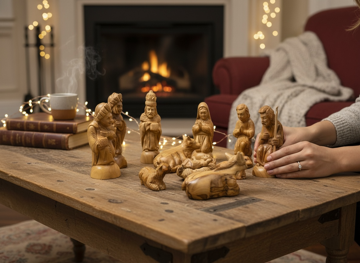Olive Wood Nativity Set of Carved Figures | Holy Family