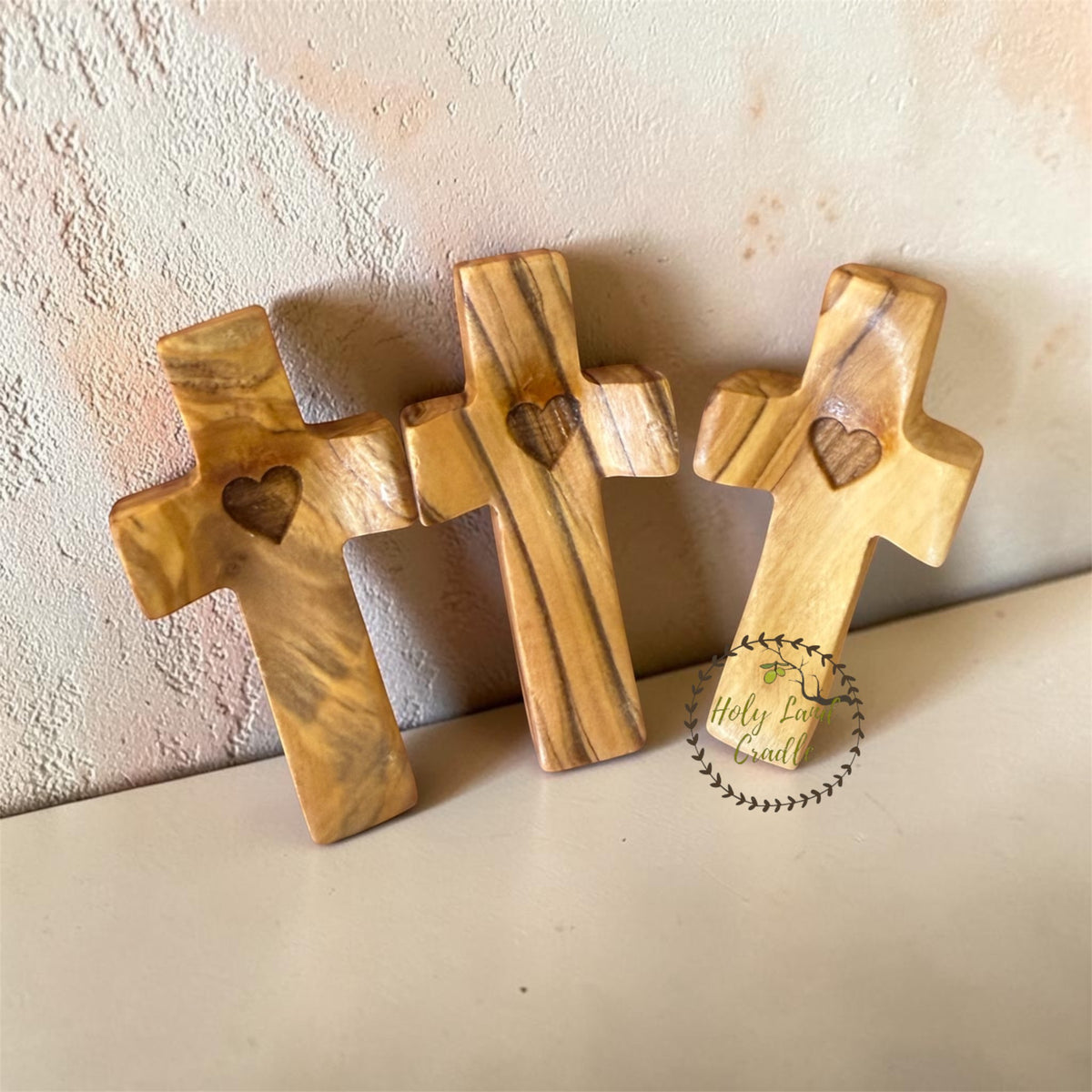 Holy Land Thumb Comfort Olive Wood Crosses, Set of 3 - Holy Land Cradle