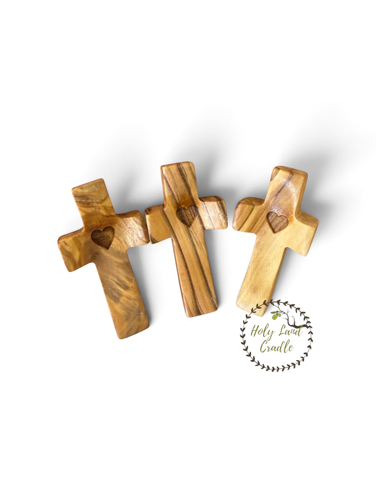 Holy Land Thumb Comfort Olive Wood Crosses, Set of 3 - Holy Land Cradle