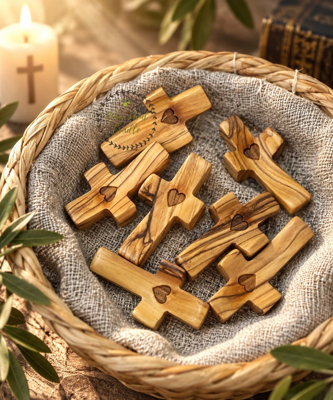 Holy Land Thumb Comfort Olive Wood Crosses, Set of 3 - Holy Land Cradle