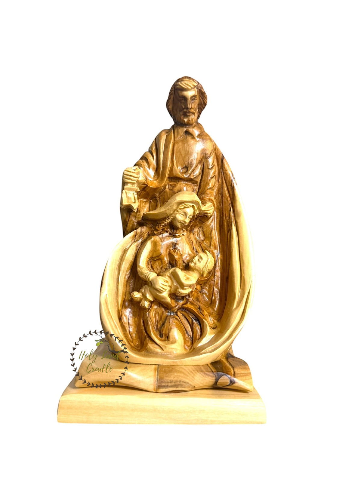 Masterfully Carved Holy Family with Detailed Faces and Lantern