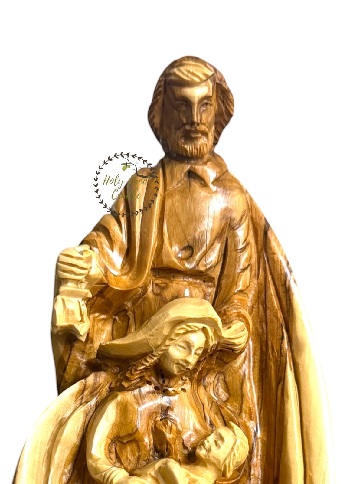 Masterfully Carved Holy Family with Detailed Faces and Lantern
